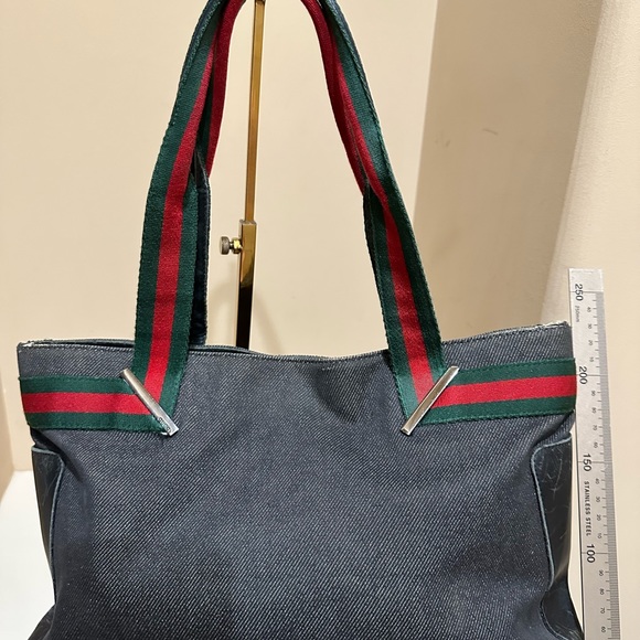 Gucci Web Sherry Line Denim and Leather Tote - Picture 9 of 10